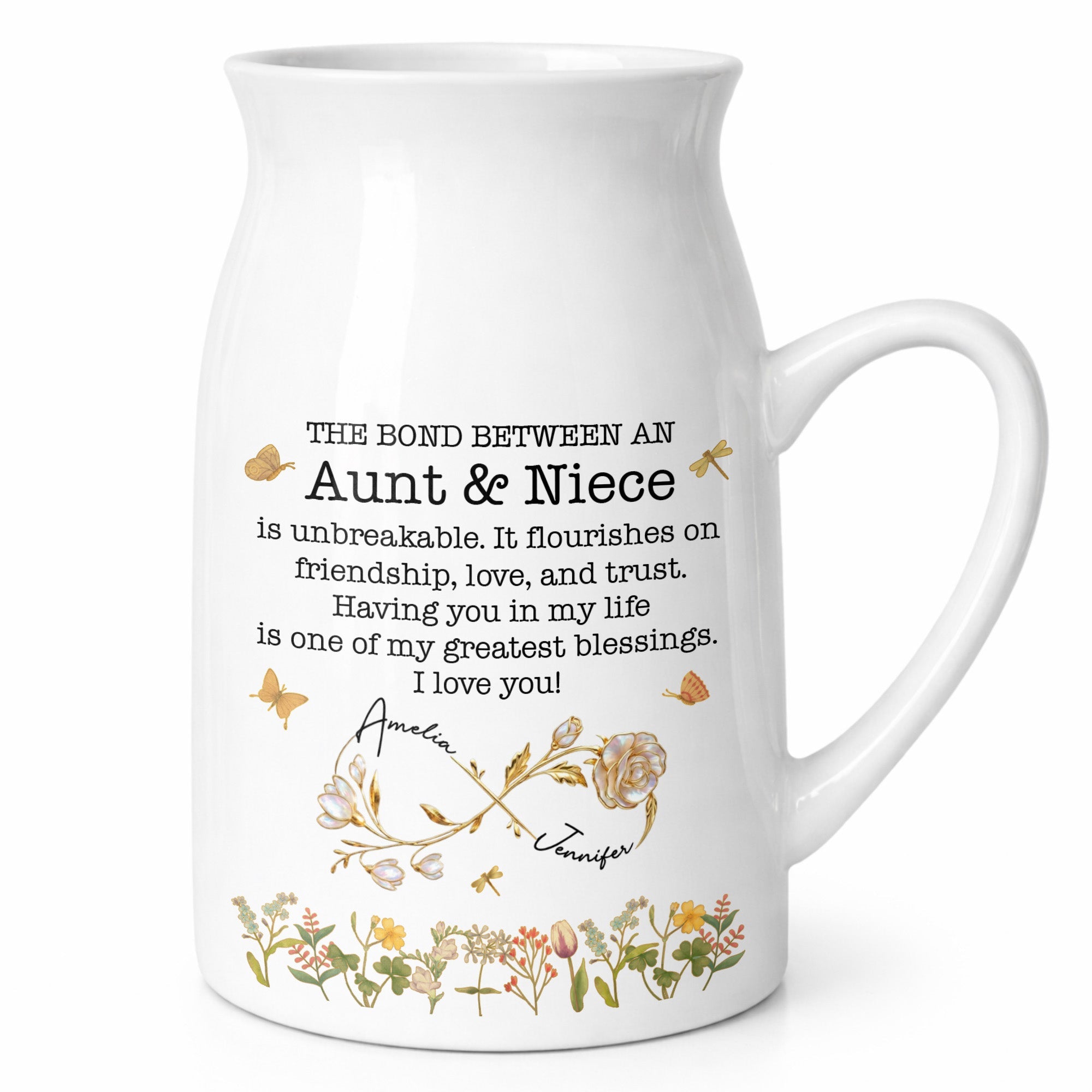 The Bond Between An Aunt & Niece Flowers - Personalized Ceramic Flower Vase
