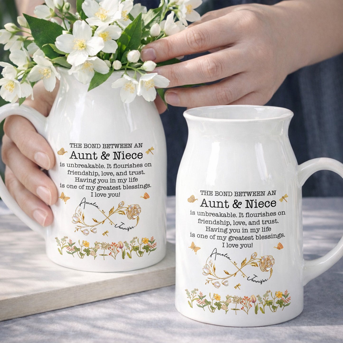 The Bond Between An Aunt & Niece Flowers - Personalized Ceramic Flower Vase