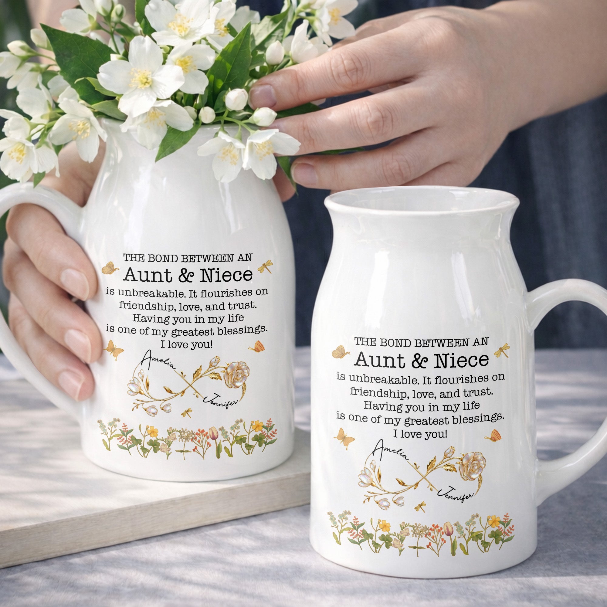 The Bond Between An Aunt & Niece Flowers - Personalized Ceramic Flower Vase