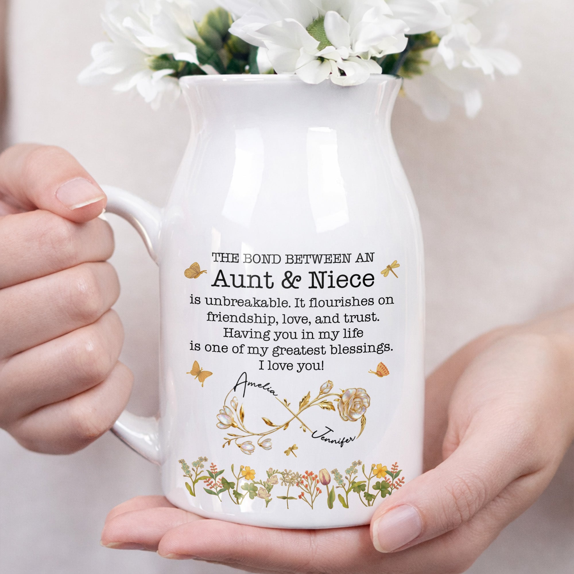 The Bond Between An Aunt & Niece Flowers - Personalized Ceramic Flower Vase