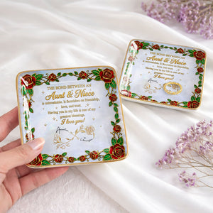 The Bond Between An Aunt And Niece Red Roses Stained Glass Effect - Personalized Custom Jewelry Dish, Ceramic Dish, Square Shape - NCE047_SCRF