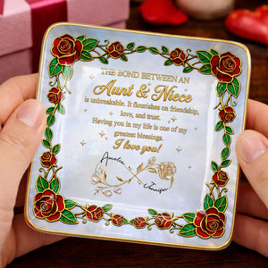 The Bond Between An Aunt And Niece Red Roses Stained Glass Effect - Personalized Custom Jewelry Dish, Ceramic Dish, Square Shape - NCE047_SCRF