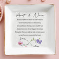 Aunt & Niece Unbreakable Bond With Birth Month Flowers - Personalized Custom Jewelry Dish, Square Ceramic Dish - NCE048_SCRD