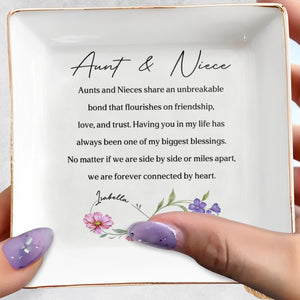 Aunt & Niece Unbreakable Bond With Birth Month Flowers - Personalized Custom Jewelry Dish, Square Ceramic Dish - NCE048_SCRD