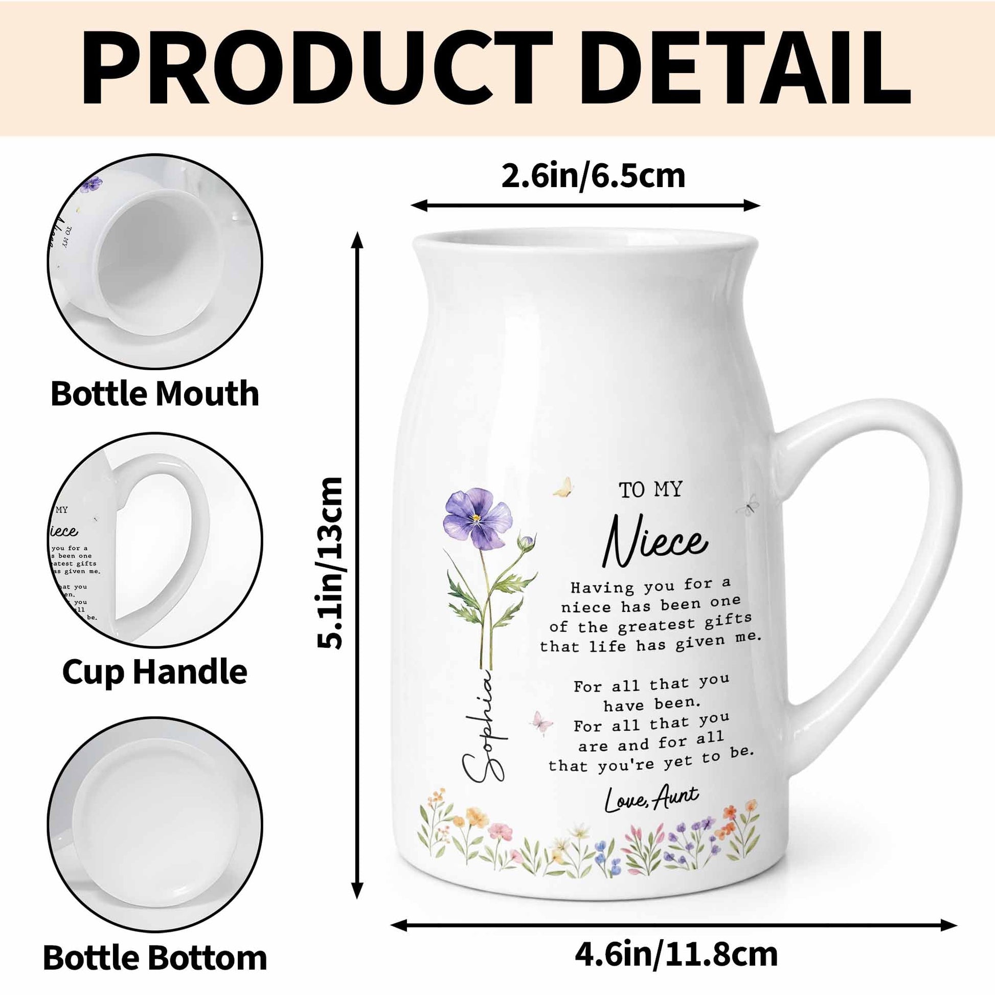 To My Niece Having You For A Niece Birth Month Flower - Personalized Ceramic Flower Vase