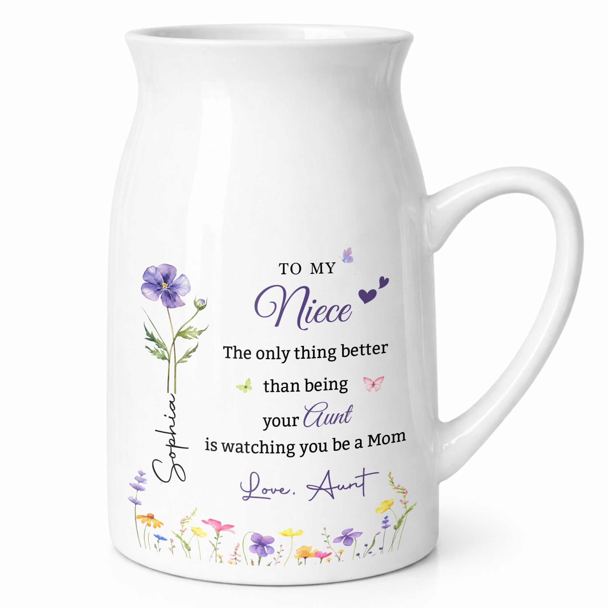 To My Niece Better Than Being Aunt Birth Month Flowers - Personalized Ceramic Flower Vase
