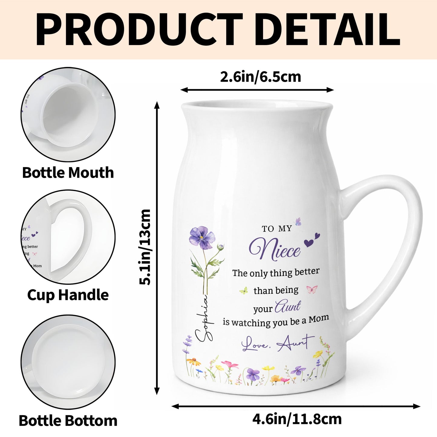 To My Niece Better Than Being Aunt Birth Month Flowers - Personalized Ceramic Flower Vase