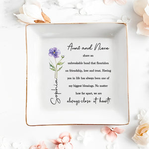 Aunt And Niece Share An Unbreakable Bond Custom Birth Month Flower - Personalized Custom Jewelry Dish, Square Ceramic Dish - NCE061_SCRD