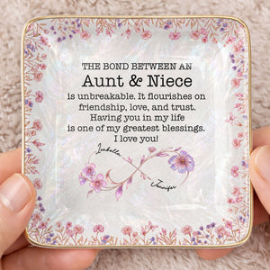The Bond Between An Aunt And Niece Birth Month Flowers Ceramic - Personalized Custom Jewelry Dish, Ceramic Dish, Square Shape - NCE069_SCRF