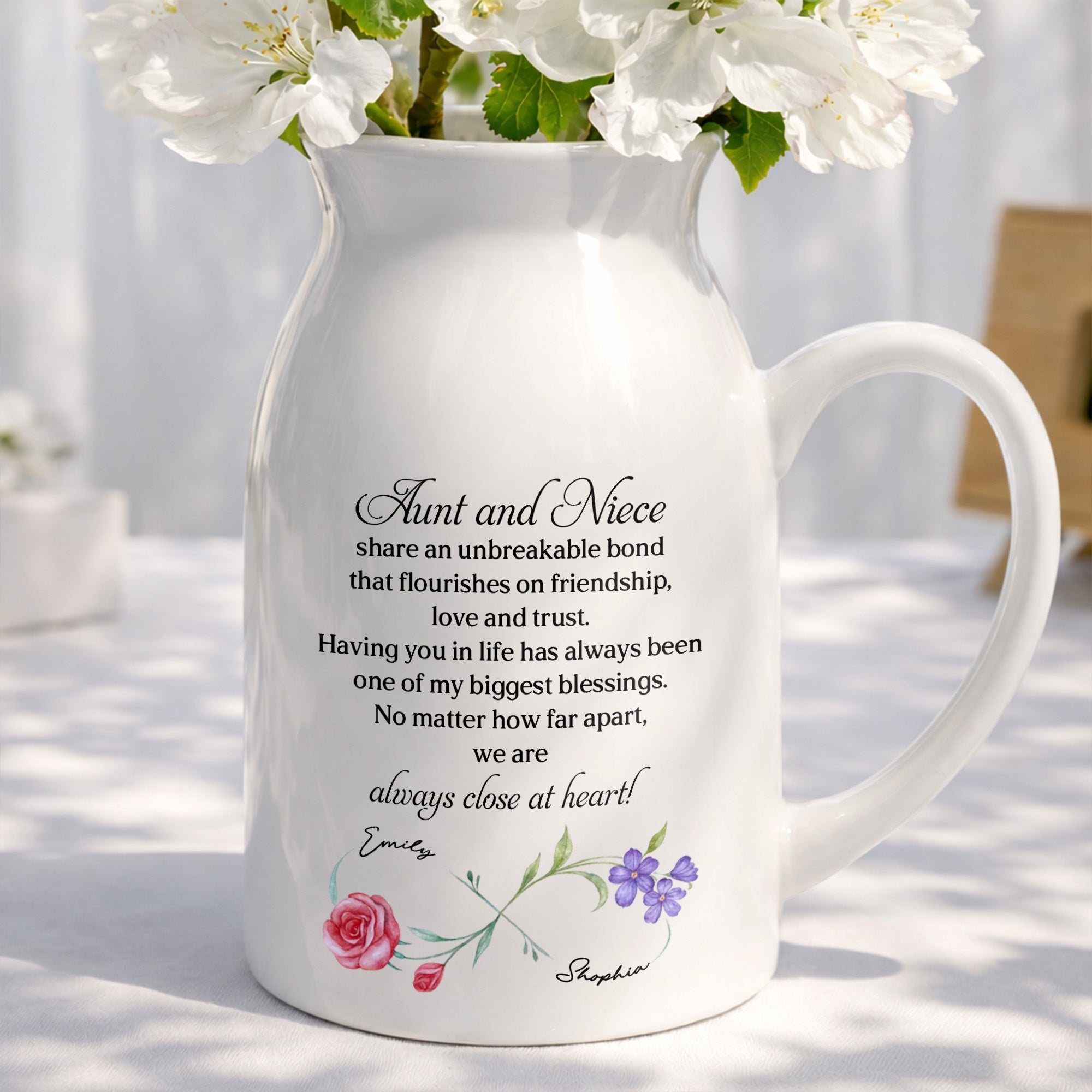 Aunt And Niece Share An Unbreakable Bond Custom Birth Month Flowers - Personalized Ceramic Flower Vase