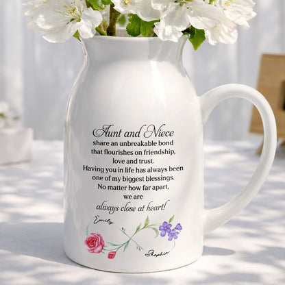 Aunt And Niece Share An Unbreakable Bond Custom Birth Month Flowers - Personalized Ceramic Flower Vase