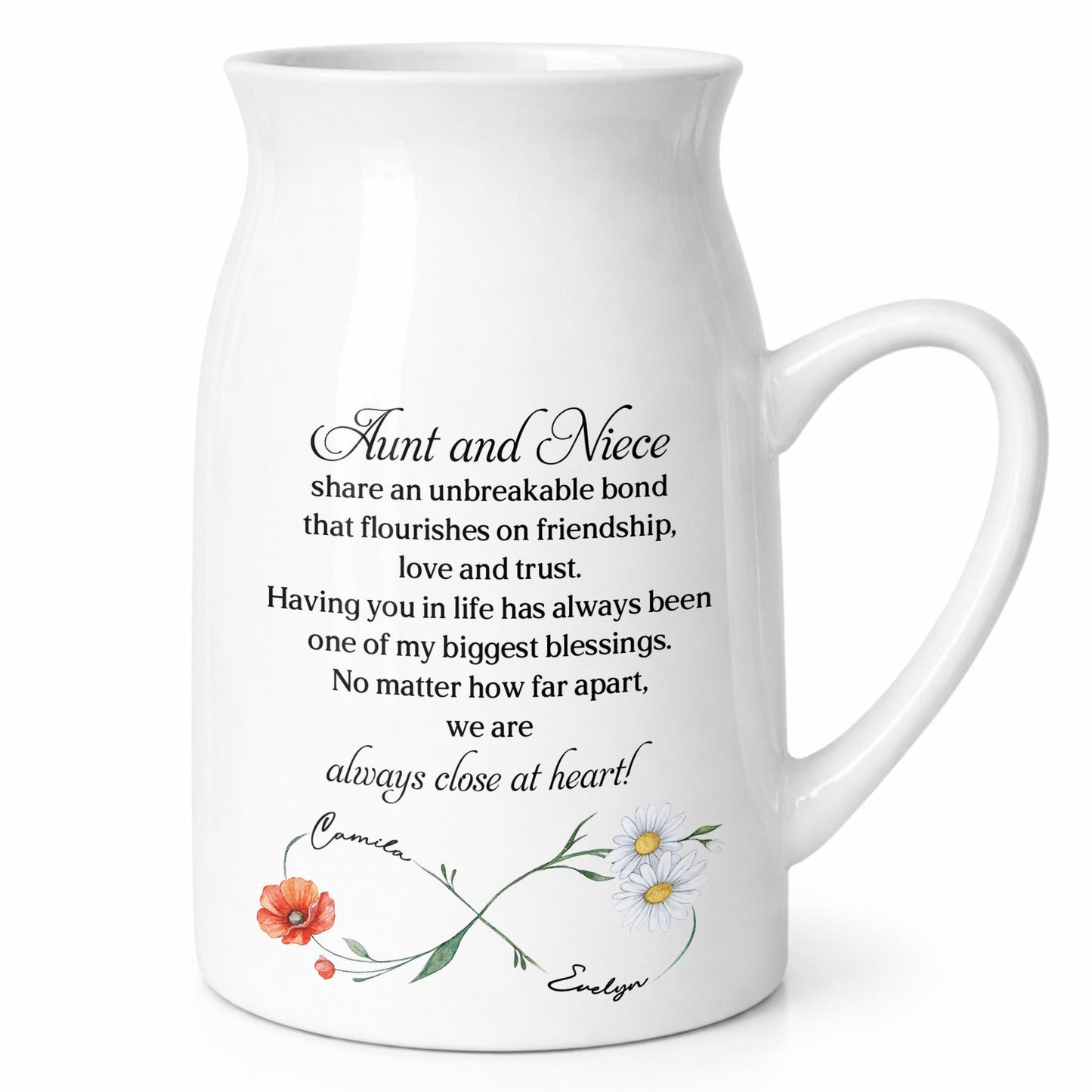Aunt And Niece Share An Unbreakable Bond Custom Birth Month Flowers - Personalized Ceramic Flower Vase