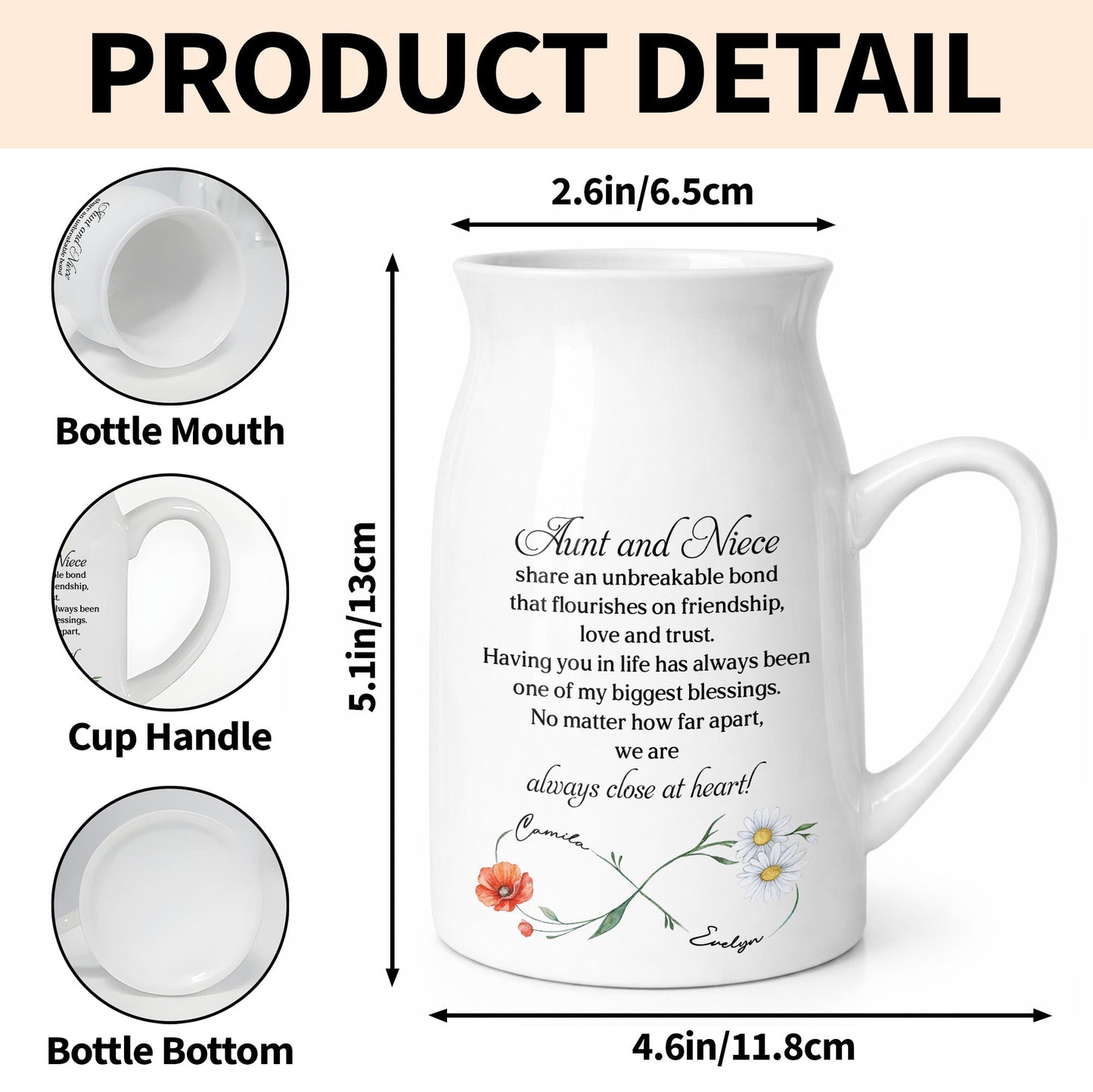 Aunt And Niece Share An Unbreakable Bond Custom Birth Month Flowers - Personalized Ceramic Flower Vase