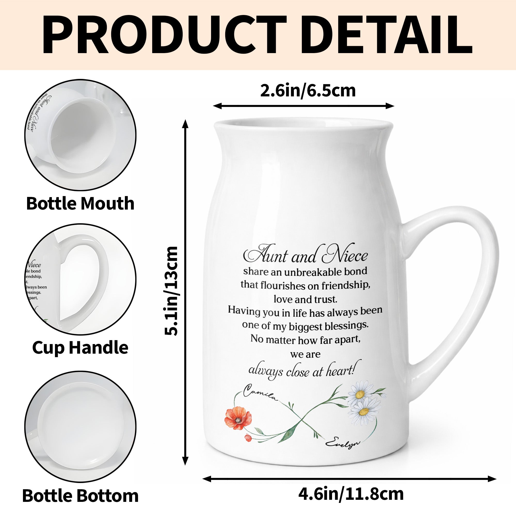 Aunt And Niece Share An Unbreakable Bond Custom Birth Month Flowers - Personalized Ceramic Flower Vase
