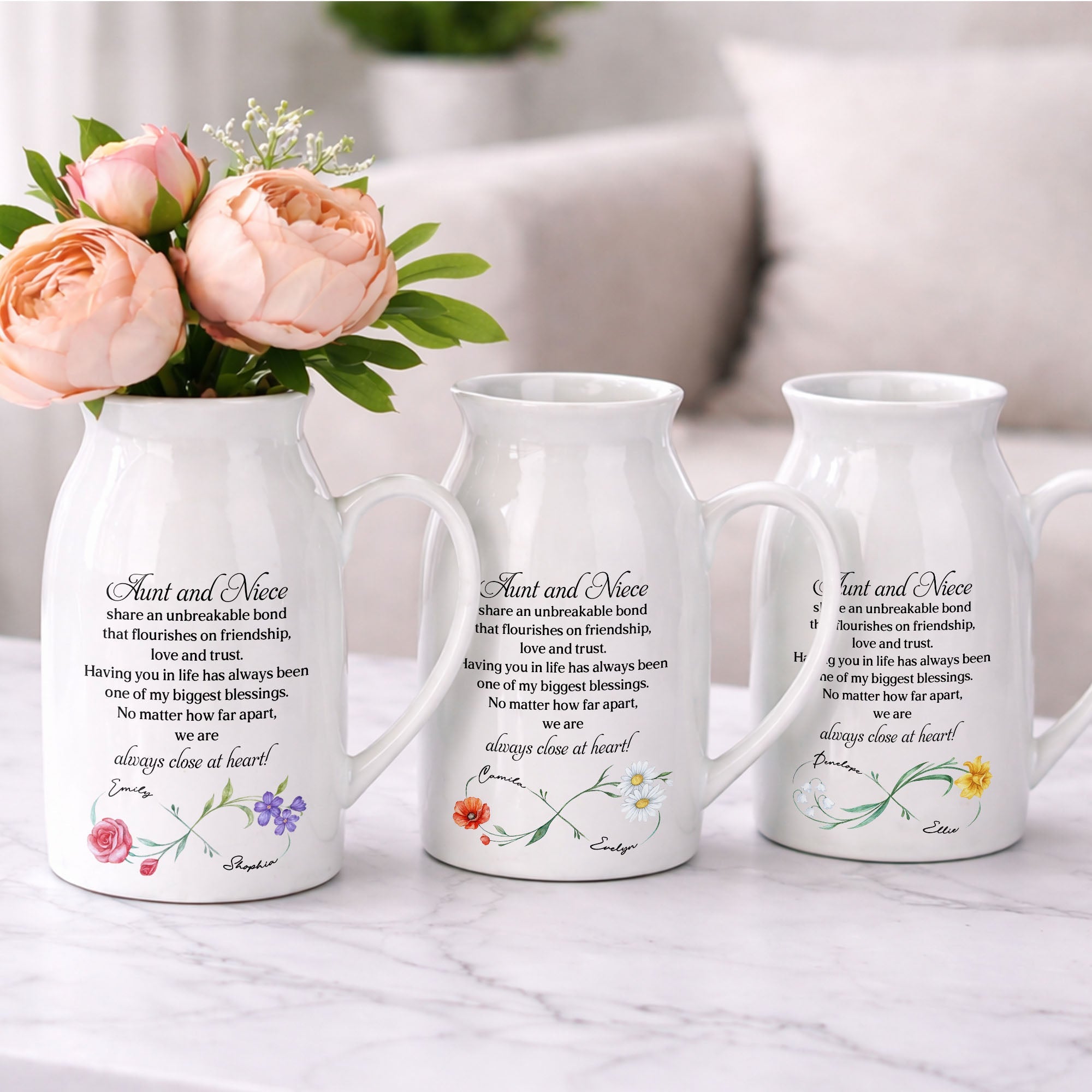 Aunt And Niece Share An Unbreakable Bond Custom Birth Month Flowers - Personalized Ceramic Flower Vase