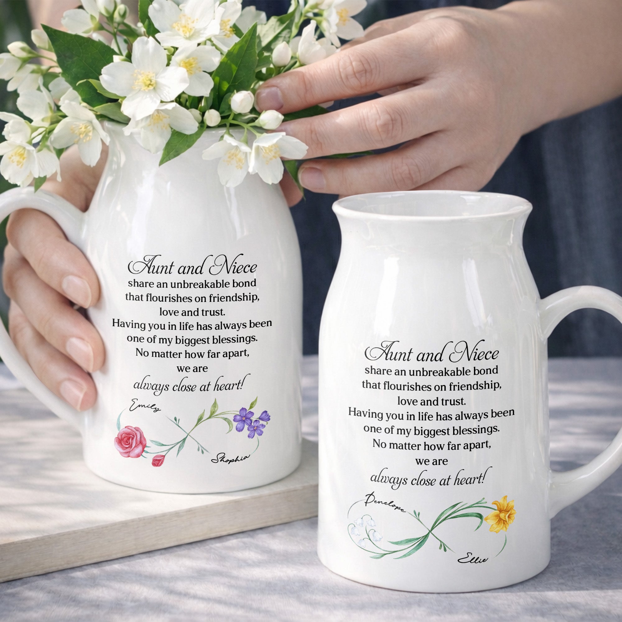 Aunt And Niece Share An Unbreakable Bond Custom Birth Month Flowers - Personalized Ceramic Flower Vase