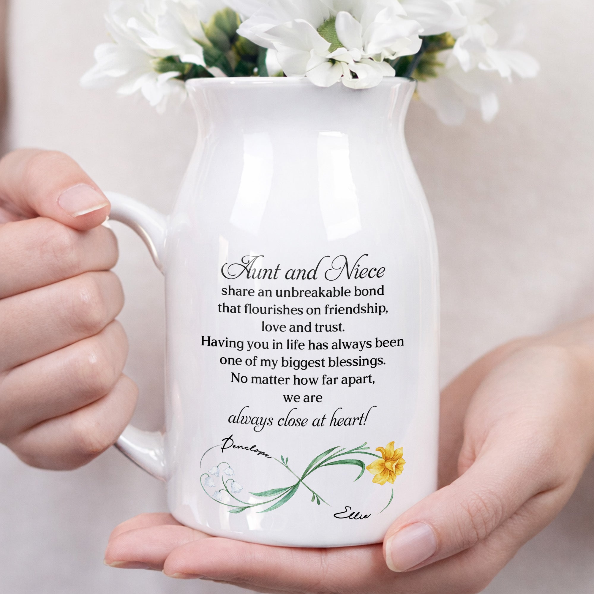 Aunt And Niece Share An Unbreakable Bond Custom Birth Month Flowers - Personalized Ceramic Flower Vase