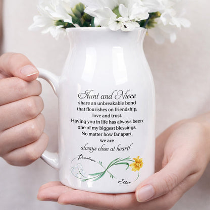 Aunt And Niece Share An Unbreakable Bond Custom Birth Month Flowers - Personalized Ceramic Flower Vase
