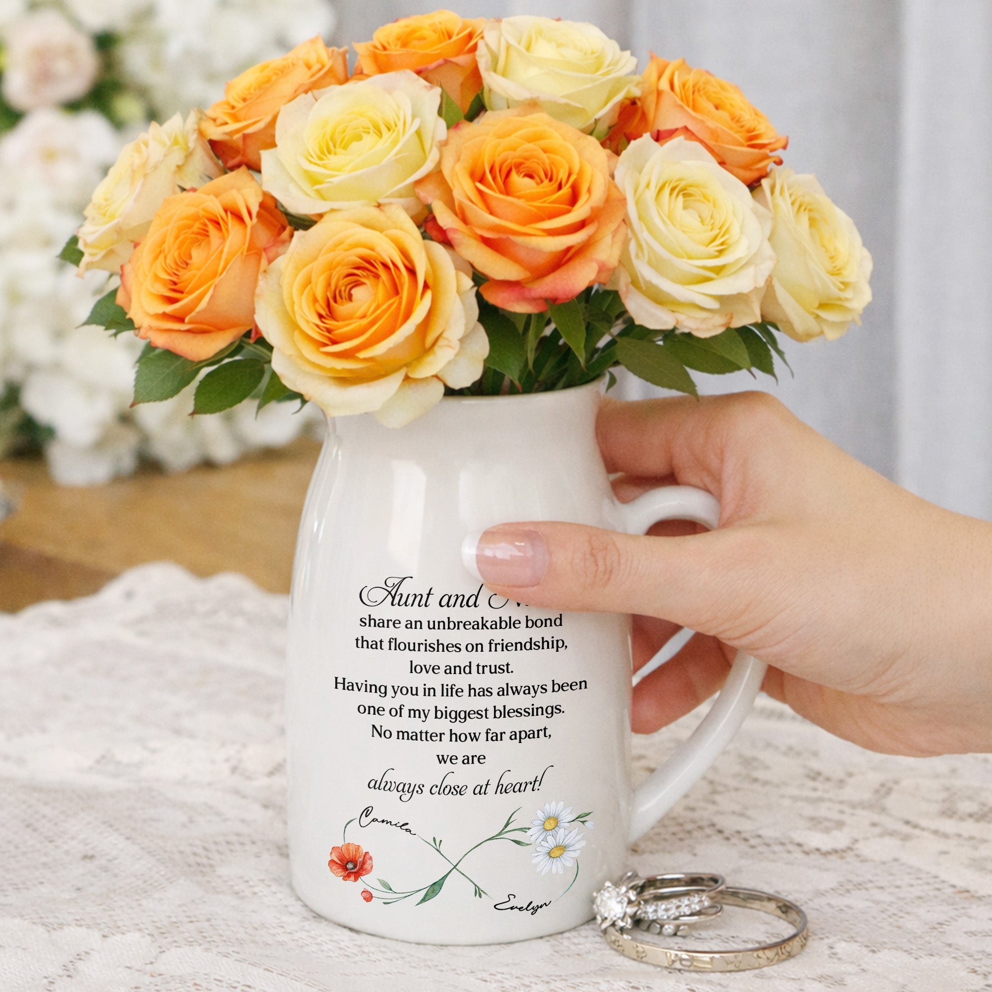 Aunt And Niece Share An Unbreakable Bond Custom Birth Month Flowers - Personalized Ceramic Flower Vase