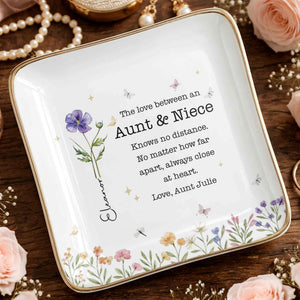 The Love Between An Aunt And Niece With Watercolor Flowers - Personalized Custom Jewelry Dish, Ceramic Dish, Square Shape - NCE091_SCRF