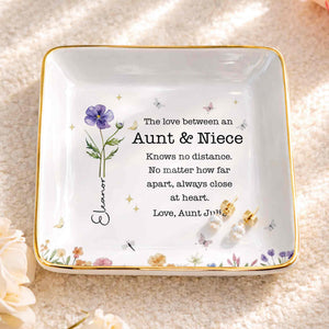 The Love Between An Aunt And Niece With Watercolor Flowers - Personalized Custom Jewelry Dish, Ceramic Dish, Square Shape - NCE091_SCRF