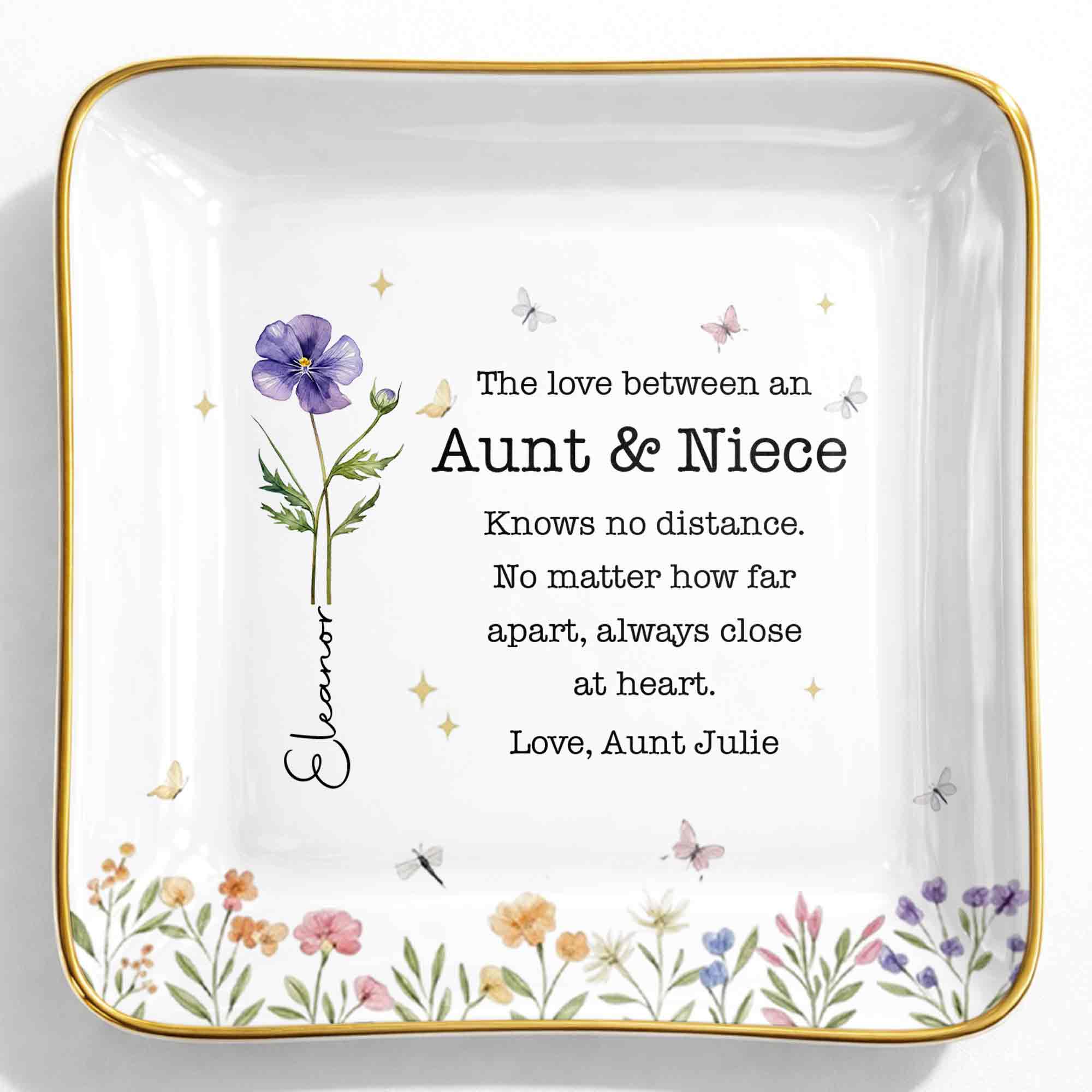 The Love Between An Aunt And Niece With Watercolor Flowers - Personalized Custom Jewelry Dish, Ceramic Dish, Square Shape - NCE091_SCRF