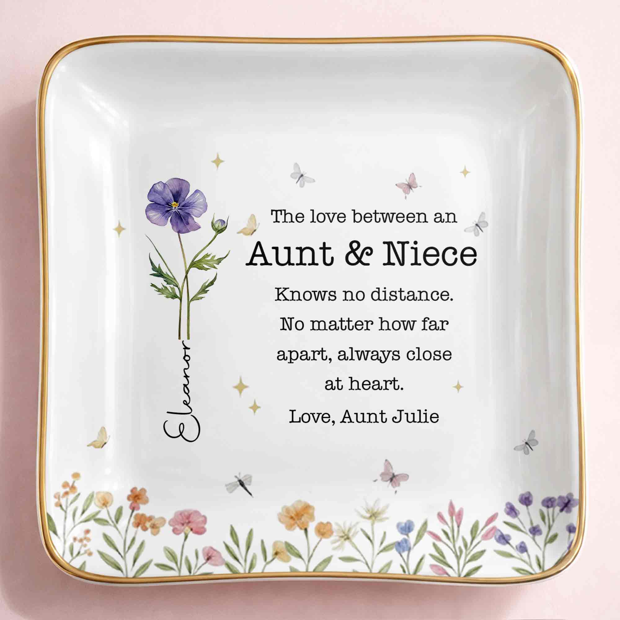The Love Between An Aunt And Niece With Watercolor Flowers - Personalized Custom Jewelry Dish, Ceramic Dish, Square Shape - NCE091_SCRF