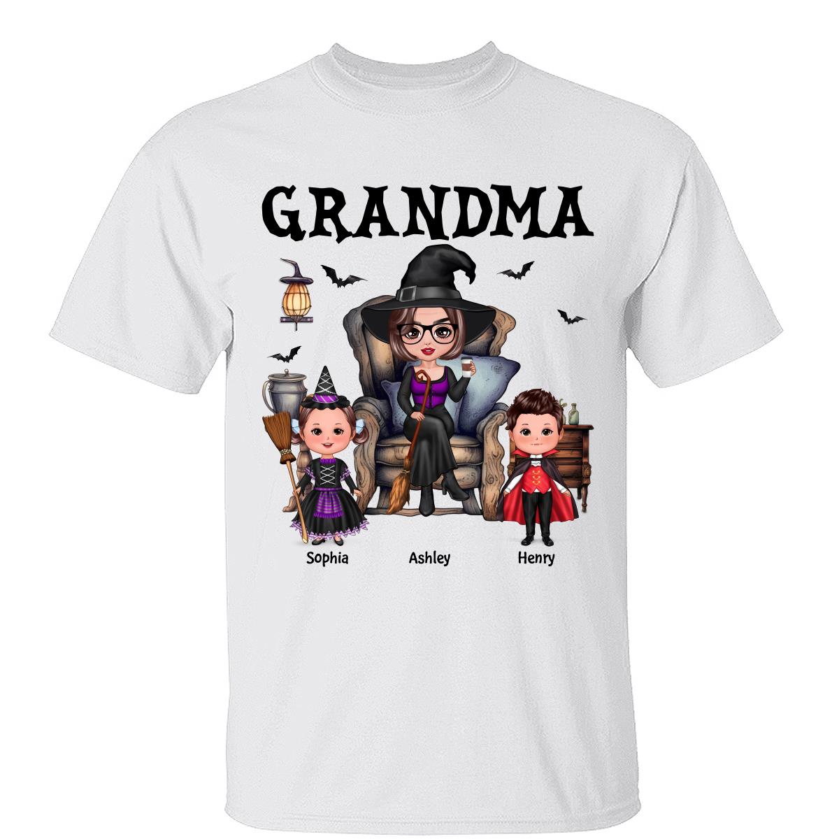 Grandma Witch Sitting On Chair with Kids personalized shirt
