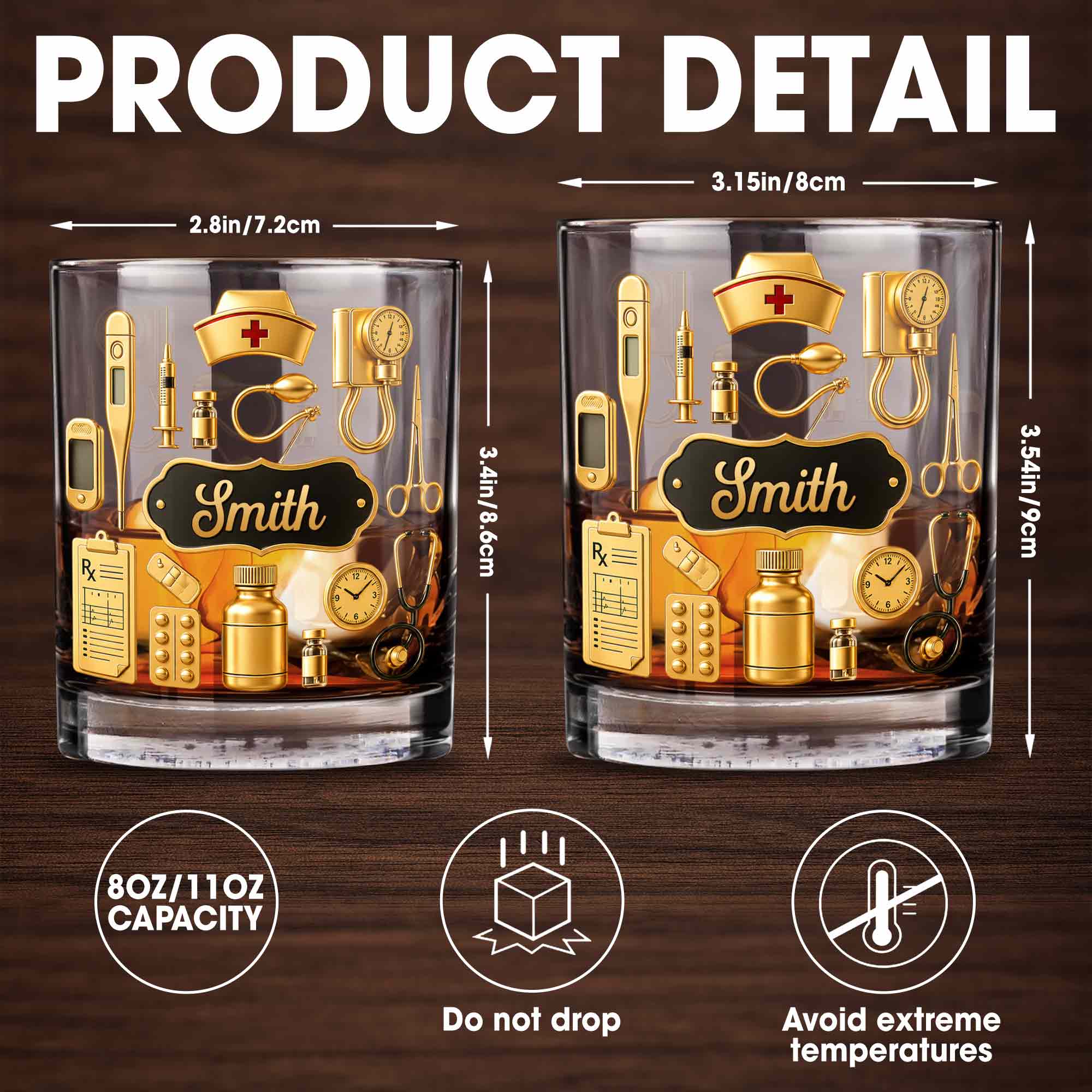 Dedicated To The Healthcare Hero Personalized Stethoscope And Medical Icons - Personalized Custom Whiskey Glass - NUR077_RWG
