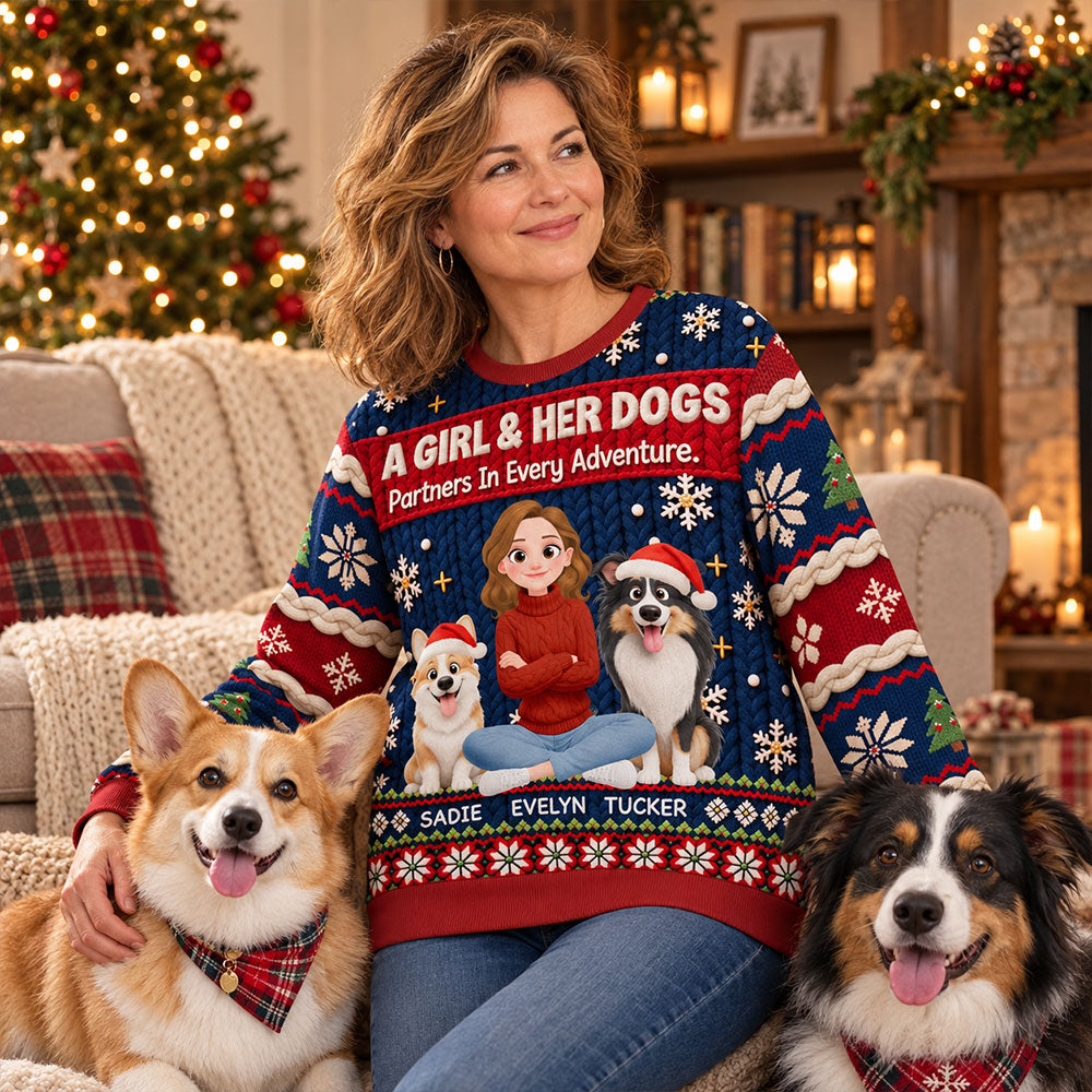 Partners In Every Adventure sweatshirt with dogs