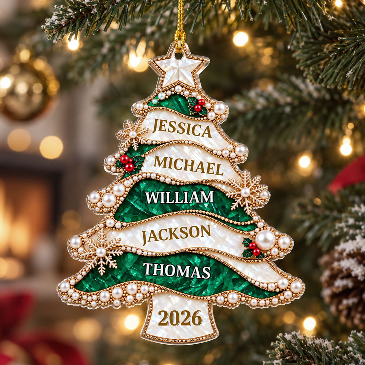 Golden Pearl Christmas Tree - Personalized 3D Effect Acrylic Ornament