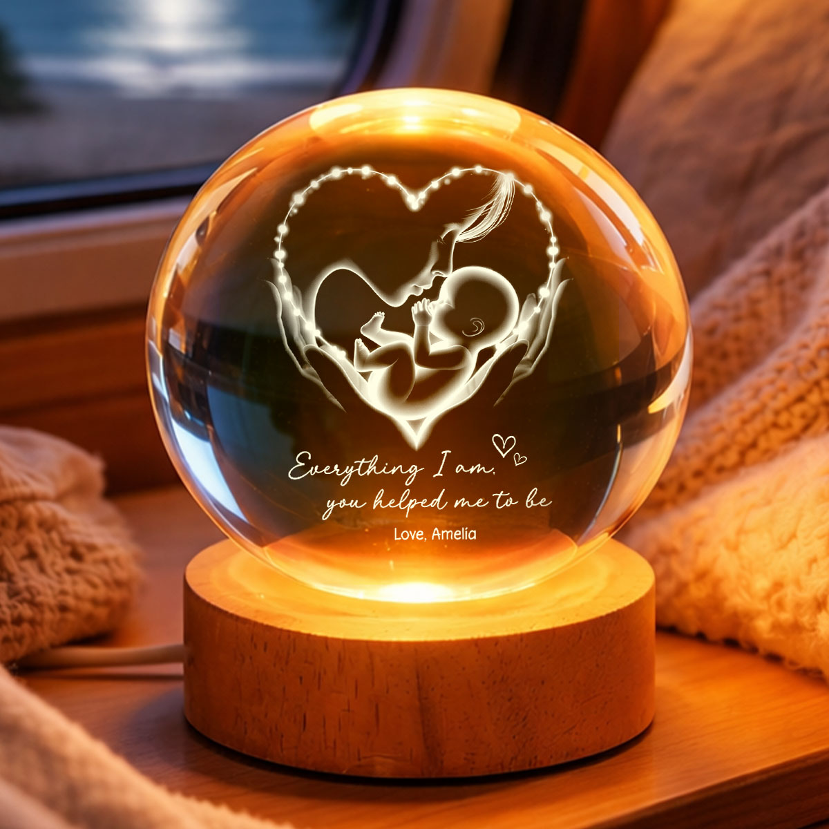 Everything I Am You Helped Me To Be Mom - Personalized Crystal Ball LED Night Light