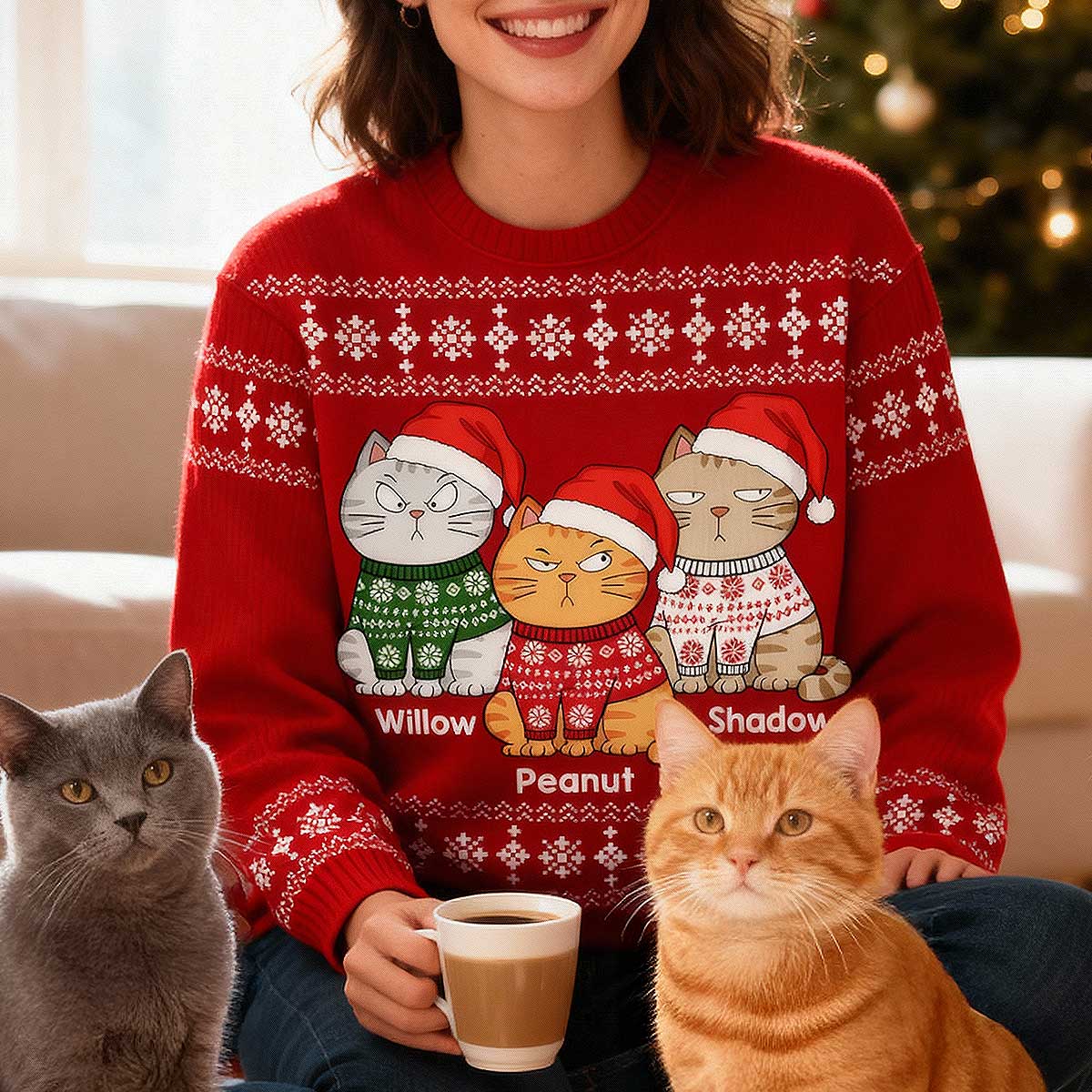 Christmas Funny Cats - Personalized Ugly Sweater - Gift For Cat Lovers, Cat Mom