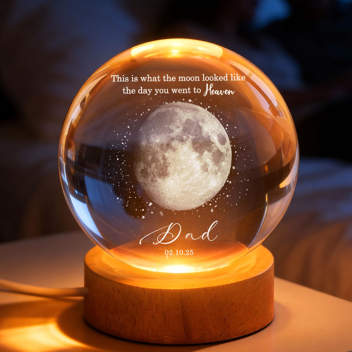 The Day You Went to Heaven Custom Moon Phase by Date - Personalized Crystal Ball LED Night Light