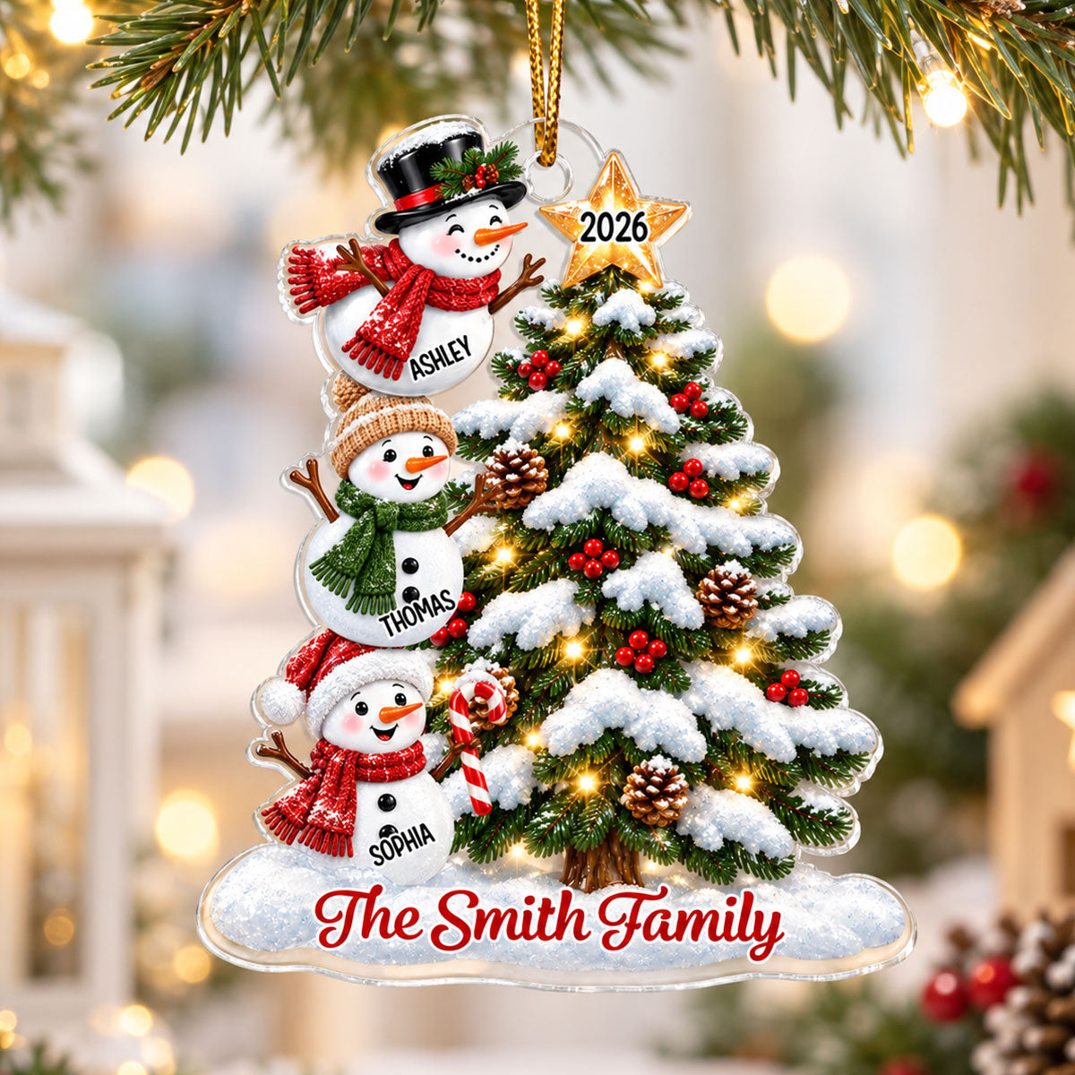 Snowman Family Grandkids Christmas Tree - Personalized Acrylic Ornament