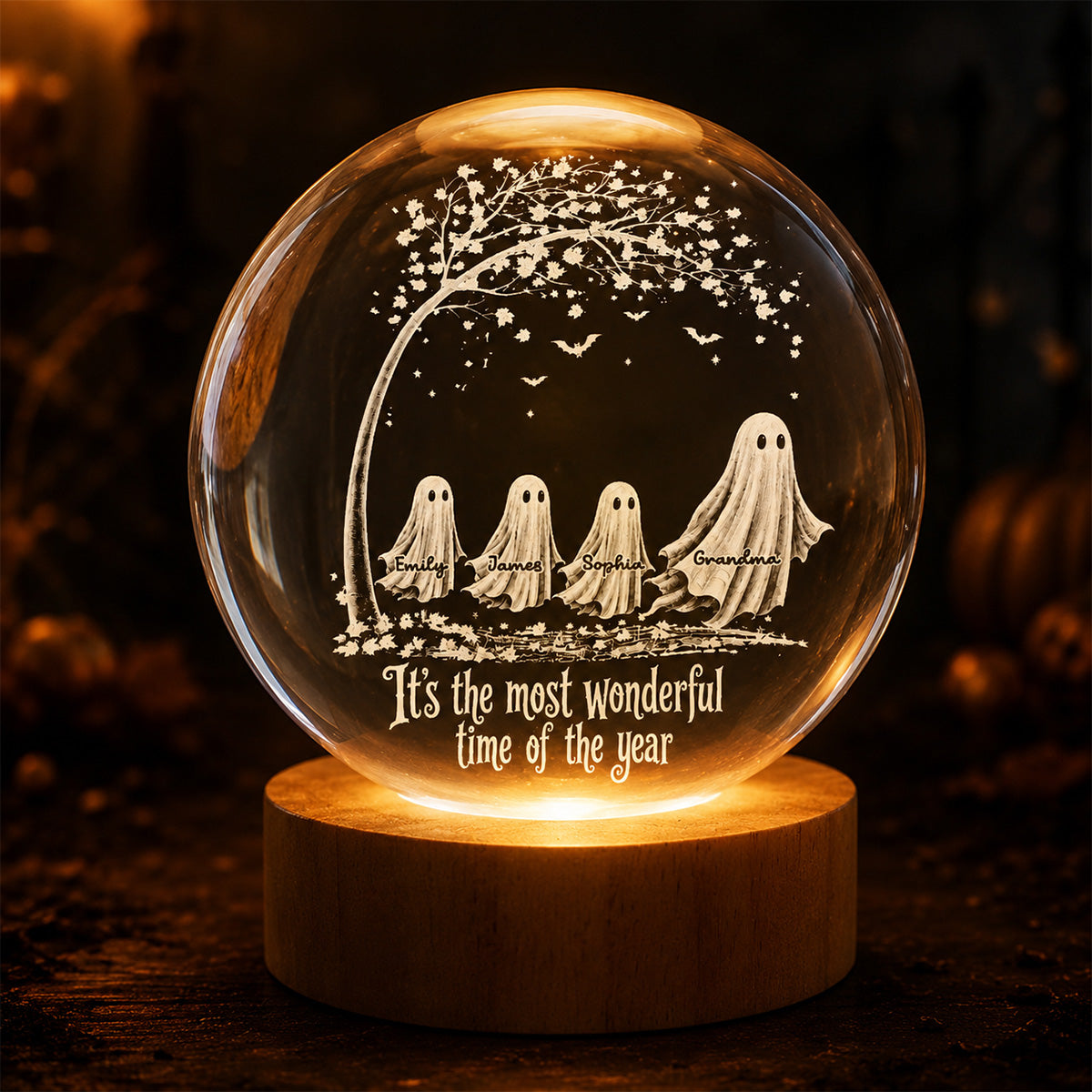The Most Wonderful Time Of The Year Grandma Grandkids Ghosts - Personalized Crystal Ball LED Night Light