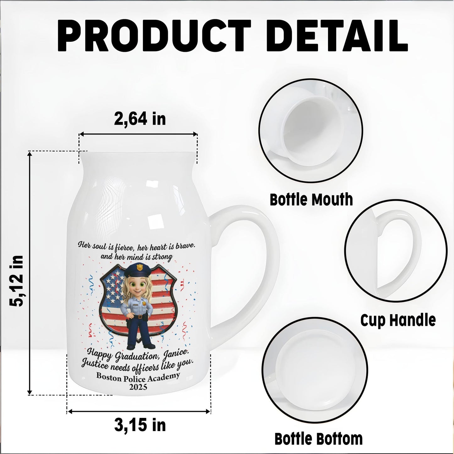 Her Soul Is Fierce, Her Heart Is Brave, And Her Mind Is Strong, American Flag And Police Uniform - Personalized Ceramic Flower Vase