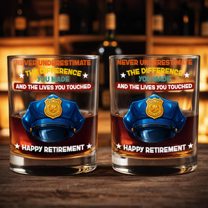 Never Underestimate The Difference You Made, Police Badge - Personalized Custom Whiskey Glass - OFC007_RWG