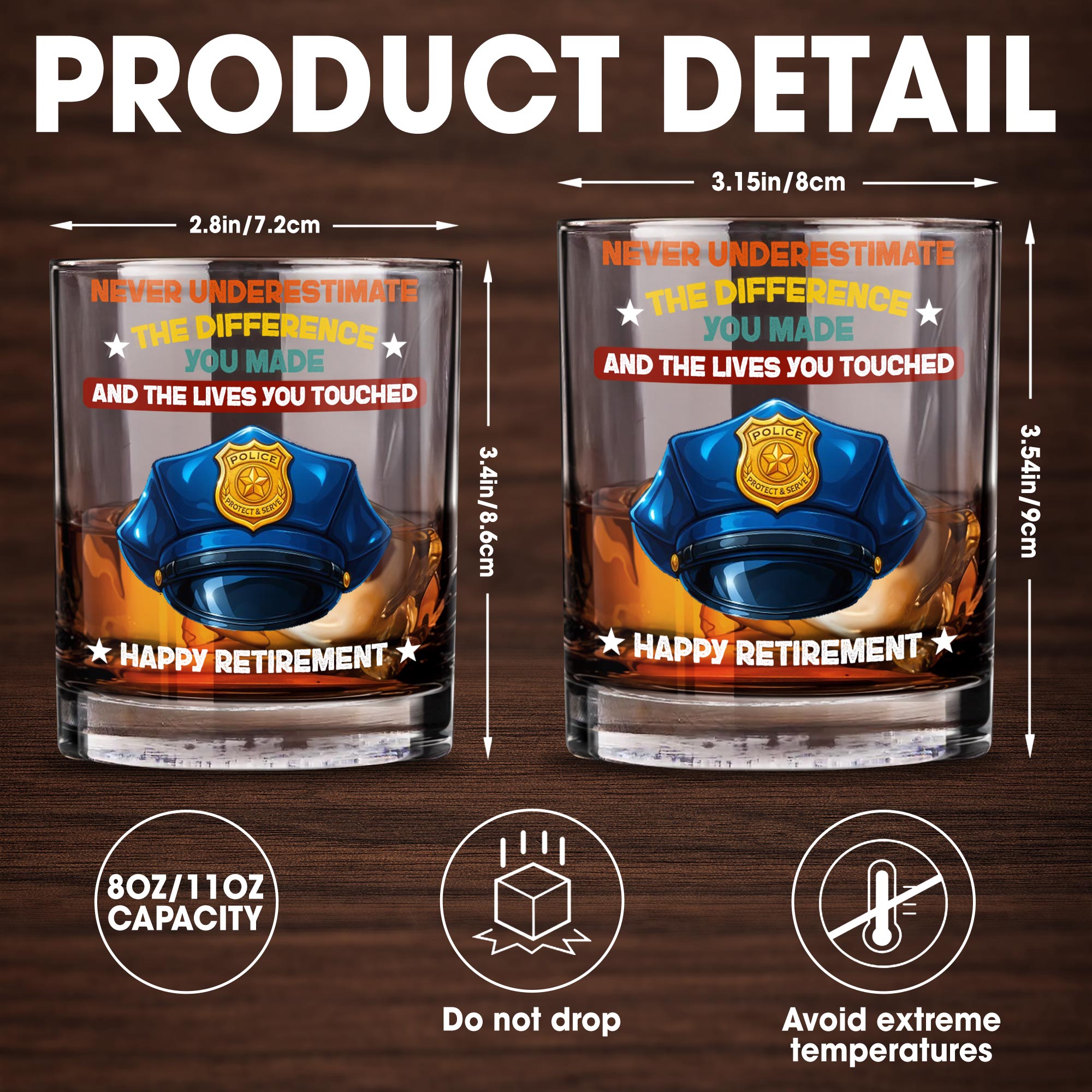 Never Underestimate The Difference You Made, Police Badge - Personalized Custom Whiskey Glass - OFC007_RWG