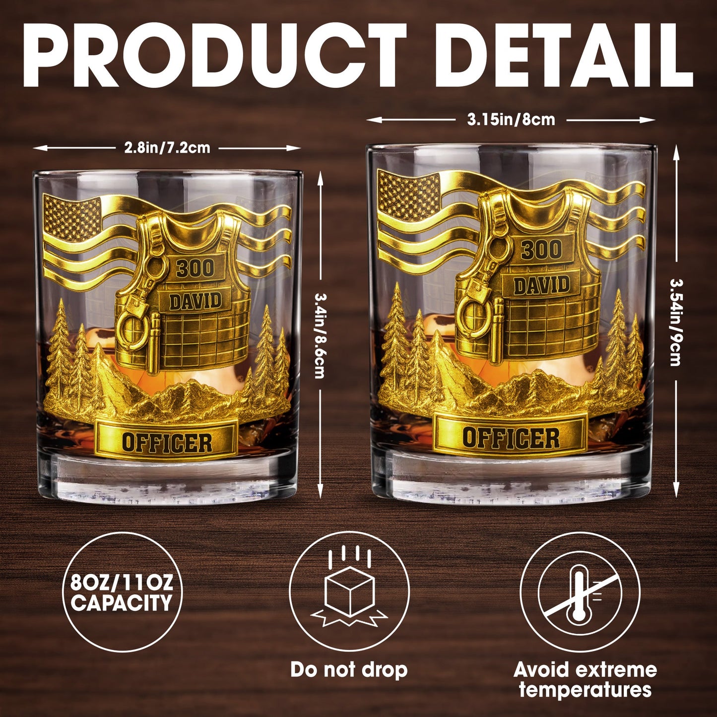 Celebrate Bravery And Dedication Officer Badge And Mountains - Personalized Custom Whiskey Glass - OFC024_RWG