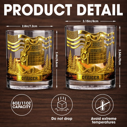 Celebrate Bravery And Dedication Officer Badge And Mountains - Personalized Custom Whiskey Glass - OFC024_RWG
