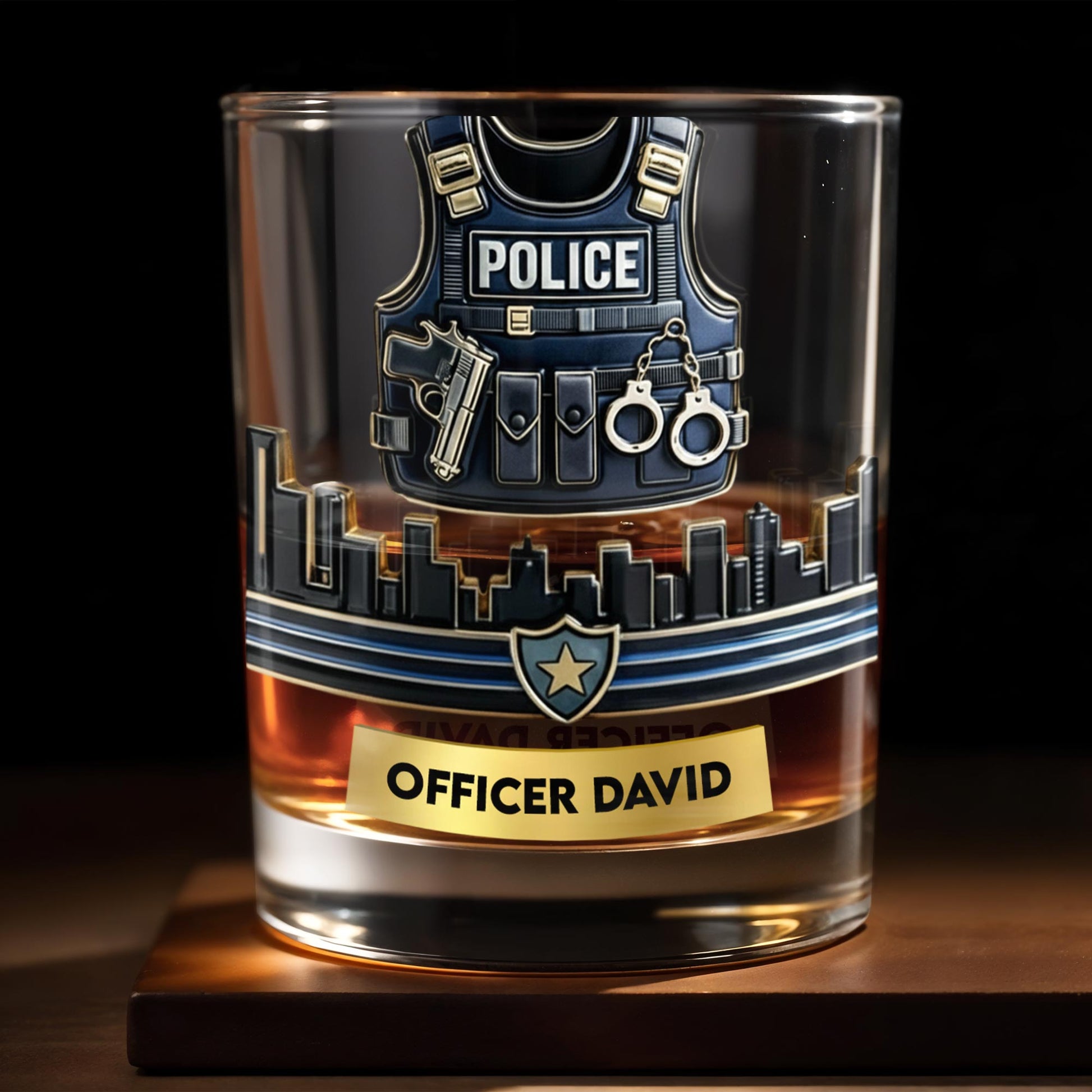 Customizable Tribute For Police Officers - Personalized Custom Whiskey Glass - OFC027_RWG