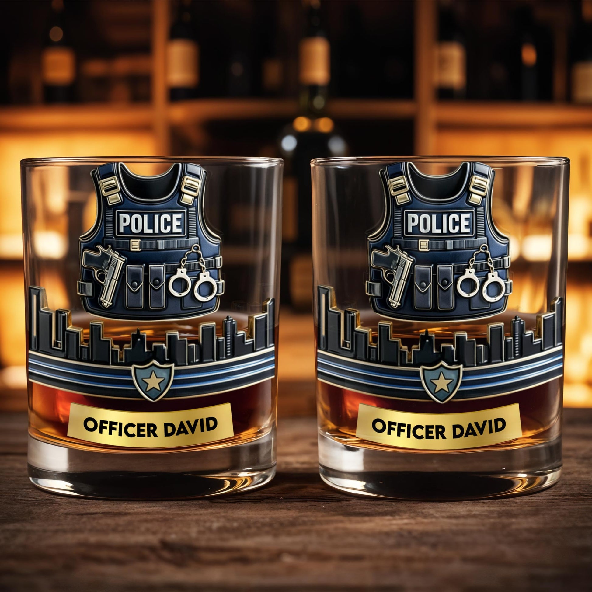 Customizable Tribute For Police Officers - Personalized Custom Whiskey Glass - OFC027_RWG