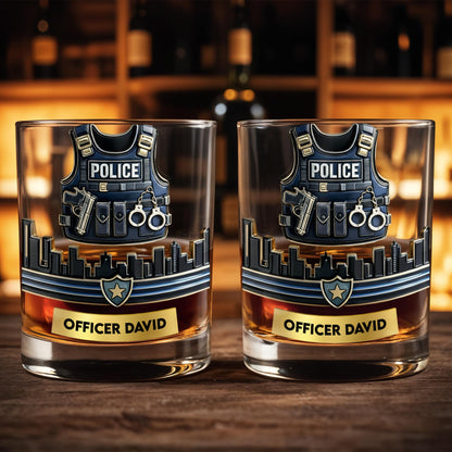 Customizable Tribute For Police Officers - Personalized Custom Whiskey Glass - OFC027_RWG