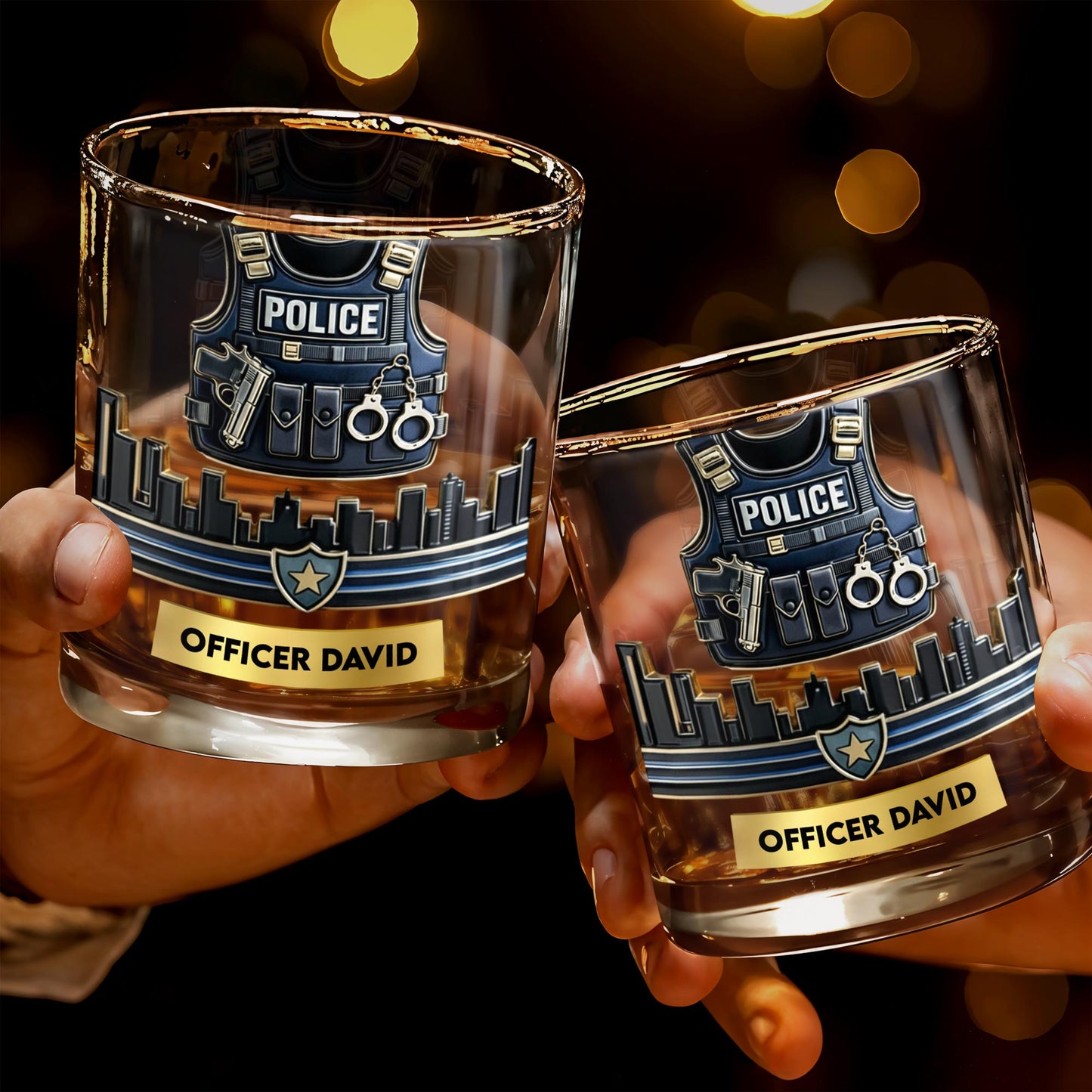 Customizable Tribute For Police Officers - Personalized Custom Whiskey Glass - OFC027_RWG