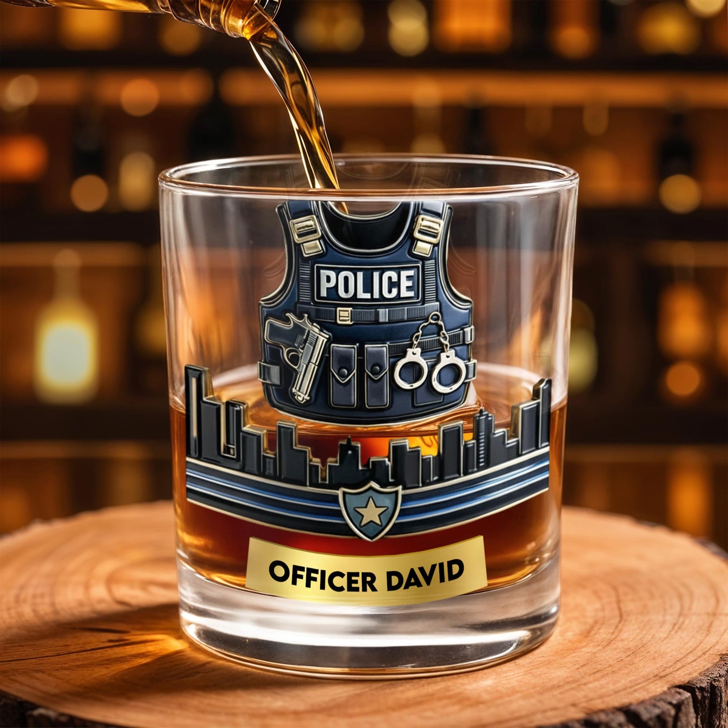 Customizable Tribute For Police Officers - Personalized Custom Whiskey Glass - OFC027_RWG