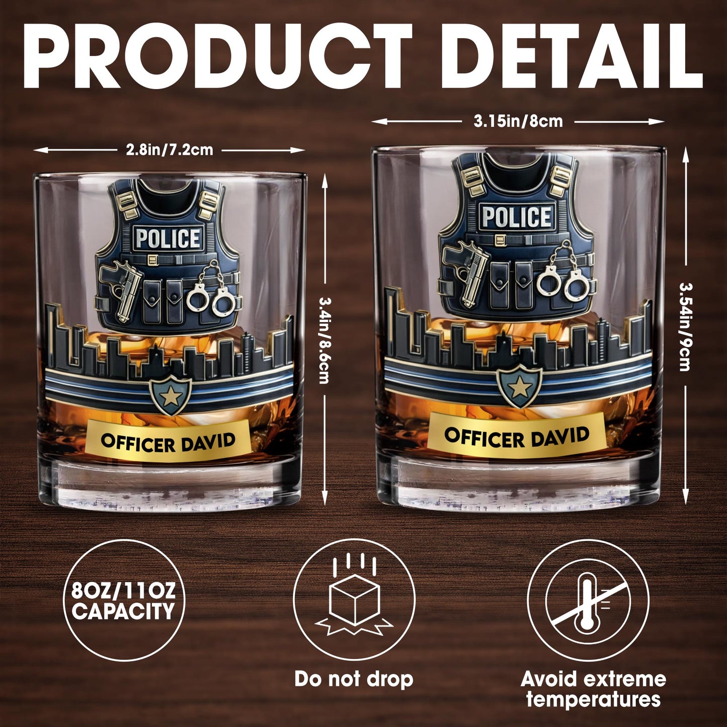 Customizable Tribute For Police Officers - Personalized Custom Whiskey Glass - OFC027_RWG