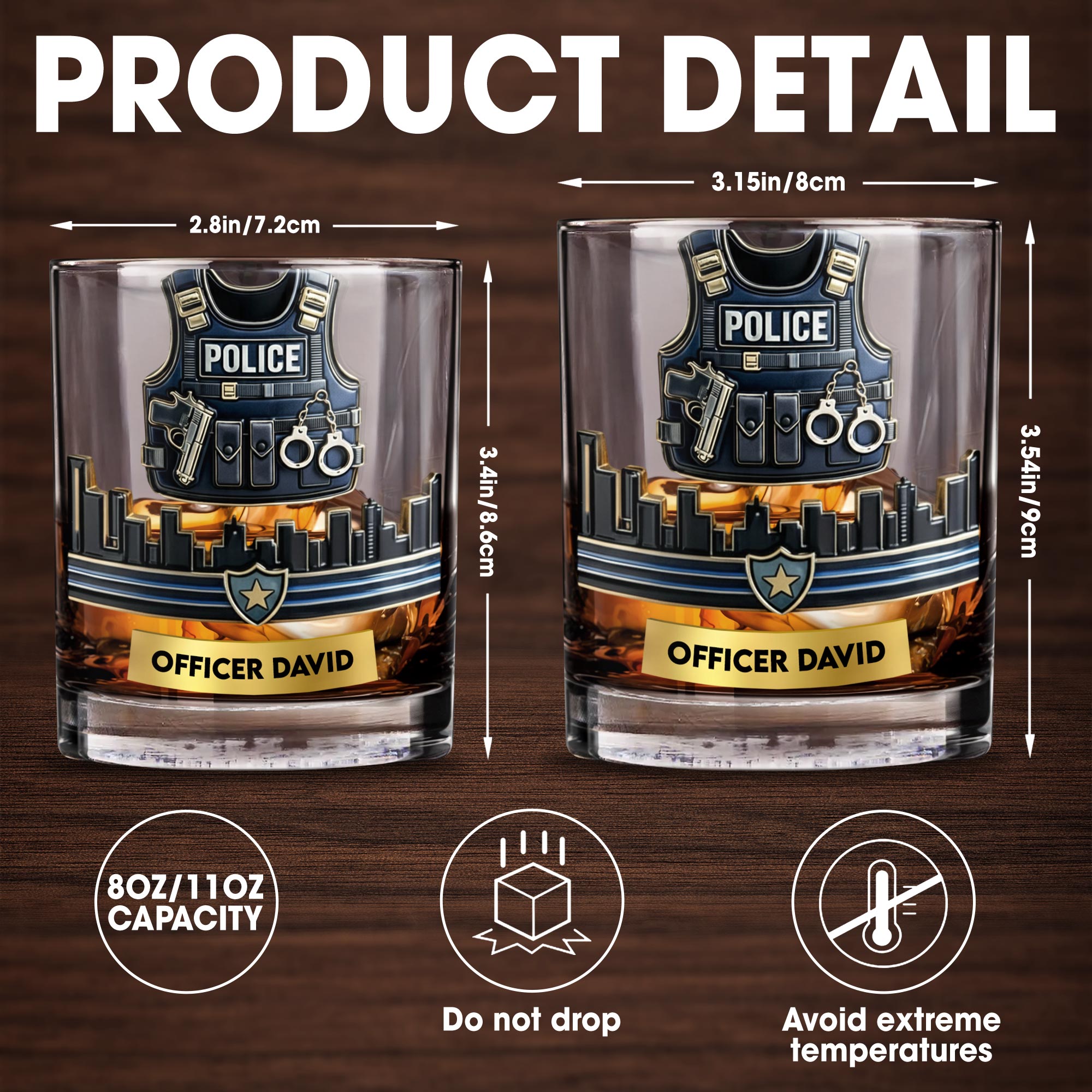 Customizable Tribute For Police Officers - Personalized Custom Whiskey Glass - OFC027_RWG