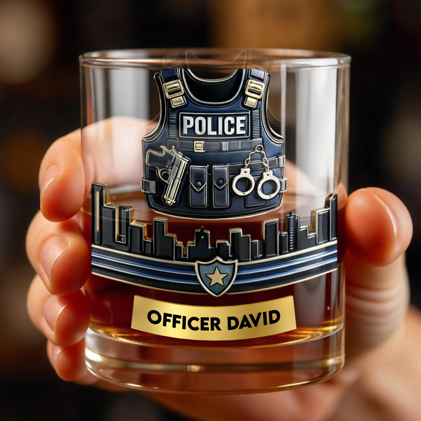 Customizable Tribute For Police Officers - Personalized Custom Whiskey Glass - OFC027_RWG