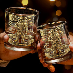 Celebrate Heroic Service With Police Officer Emblem and American Flag - Personalized Custom Whiskey Glass - OFC028_RWG